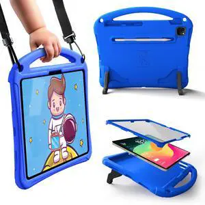 Bam Bino Space Suit Rugged Kids Case for Apple iPad Pro 13 M4, iPad Air 13 M2/M3 (2024/2025) Case for Kids with Built-in Screen Protector, Handle, Stand, Pencil Holder, Shoulder Strap (Galactic Blue)