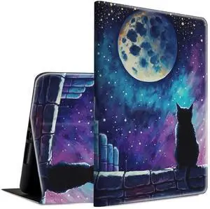 BFSEROBJ Case for Kindle Fire HD 8 & Fire HD 8 Plus Tablet 10th/12th/14th Generation 2020/2022/2024 Lightweight Smart Case Adjustable Stand Protective Cover with Auto Wake/Sleep - Galaxy Nebula Cat