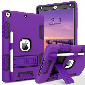 BENTOBEN iPad Case (9th/8th/7th Gen) 10.2-inch 2021/2020/2019, Heavy Duty Rugged Shockproof Protective Cover with Stand, Pencil Holder, C Purple