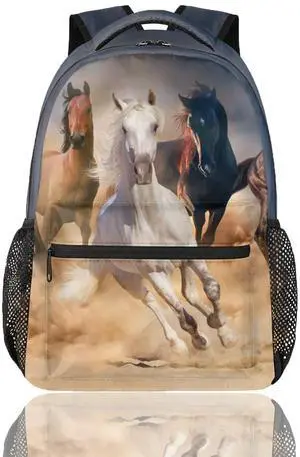 cfpolar Horse Backpack for School, Running Horses Laptop Backpack Water Resistant Bookbag Computer Bag Travel Hiking Camping Rucksack Daypack Shoulder Bag for Teenager Boys Girls Kids