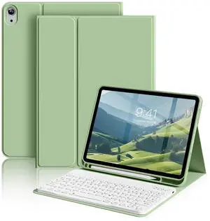 aoub Keyboard Case for iPad (A16) 11th Gen 11 Inch 2025, iPad 10th Generation 10.9 inch 2022 with Pencil Holder, Stand Folio Detachable Wireless Bluetooth Rechargeable Keyboard, Light Green