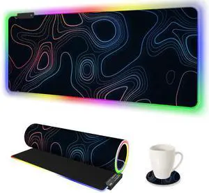 ARTSO RGB Gaming Mouse Pad, Large Extended Soft Led Mouse Pad with 14 Lighting Modes 2 Brightness, Water Resist Keyboard Pad, Computer Mousepads Mat 35.4x15.7inch, Colorful Abstract Lines