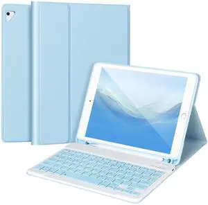 for iPad 6/5th Generation Case with Keyboard 2018/2017,Detachable Bluetooth Keyboard case for iPad Air 2/1,iPad Keyboard Case 9.7 inch with Pencil Holder,Square Keycaps,Blue