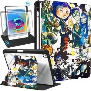 Besoar for iPad 9th/8th/7th Generation 10.2 inch Case Cute Cartoon Kawaii for Girls Kids Girly Women Design Covers,360 Degree Rotating Folio Stand Pencil Holder for Apple i Pad 9/8/7 Gen,Skeleton CP