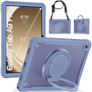 BRAECN Case for Samsung Galaxy Tab A9+ 11 inch (SM-X210/X216/X218) 2023 Shockproof Rugged Protective Cover with Pencil Holder/Rotate Stand/Shoulder Strap for Galaxy Tab A9 Plus Tablet, Lavender Grey