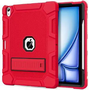 Azzsy Case for iPad Air 13-inch (M3/M2) 2025/2024, [Built-in Pencil Holder] Heavy Duty Shockproof Rugged High Impact Protective Case for 13 inch iPad Air (2025/2024 Version), Red