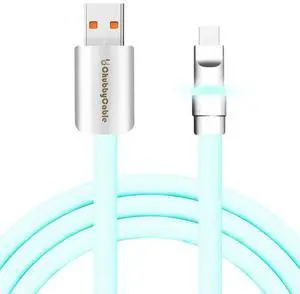 chubbycable Neon Chubby - Fast Charge Cable with Smart Light RGB Color Gradual Light Up LED USB Charging Cable, Light Blue, USB-A to Type-C, 0.82 FT