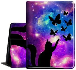 Case for Amazon Fire HD 10 Tablet (Only 11th Generation, 2021 Release), PU Leather Folding Smart Stand Cover with Auto Sleep Wake Feature Folio Case for New Fire HD 10.1",Galaxy Butterfly Cat