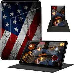 Case for All-New  Fire HD 10 & Fire HD 10 Plus Tablet (11th Generation 2021 Release) 360 Degree Rotating Swivel Stand PU Leather Cover with Auto Wake Sleep, Vintage American Flag