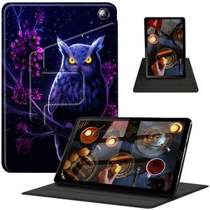 Case for  Kindle Fire 7 Tablet (12th Generation 2022 Release) 360 Degree Rotating Swivel Stand PU Leather Cover with Auto Wake Sleep, Purple Owl