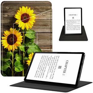 Case for  6.8" Kindle Paperwhite(11th Generation 2021 Release) 360 Degree Rotating Swivel Stand PU Leather Cover with Auto Wake Sleep, Plank Sunflower