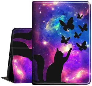 BVDIKMI Case for Fire HD 8 and HD 8 Plus Tablet (10th Generation 2020 Release), Slim PU Leather Cover with Auto Sleep Wake Feature Folio Case for All-New  Fire HD 8,Galaxy Butterfly Cat