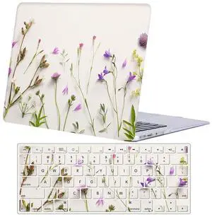 Case Compatible with MacBook Pro 15 inch 2019 2018 2017 2016 Release A1990 A1707 with Touch Bar, Plastic Hard Shell Laptop Case Cover & Keyboard Protector - Purple Flower