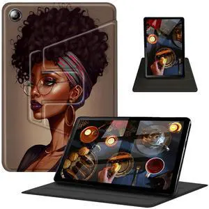 Case for  Fire HD 10 Tablet (9th/7th/5th Generation,2019/2017/2015 Release) 360 Degree Rotating Swivel Stand PU Leather Cover with Auto Wake Sleep, African American Girl