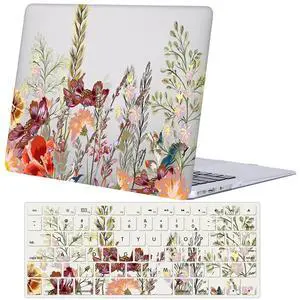 Case Compatible with MacBook Air 11 Inch Model A1370 & A1465, 2 in 1 Matte Plastic Laptop Hard Shell Snap on Case Bundle with Keyboard Cover for Mac Air 11,6" - Flower