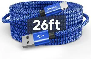 CLEEFUN Extra Long USB C Cable, 26ft / 8M, USB to USB C Power Cable - 26 Foot Type C Charging Cord (No Data) for USB-C Phone, Tablet, PS5, Switch & More, Nylon Braided