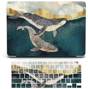 Bandless Case Compatible with MacBook Air 13 Retina 2020 2019 2018 Model A2337 M1 A2179 A1932 with Touch ID, 2 in 1 Protective Matte Plastic Hard Shell Laptop Cover & Keyboard Skin - Whale