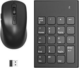 Wireless Number Pad and Mouse, Ultra Slim 2.4 GHz 19 Keys Numeric Keypad with 3 Adjustable DPI, Portable Silent Financial Accounting Number Keyboard Extensions for Laptop, PC, Desktop, Notebook
