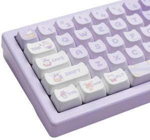 Cmokifuly Mao Profile Keycaps, Cute Rabbit Theme, 140 Keys, PBT Dye-Sub Keycaps for Mechanical Keyboard, Full-Size Keycap Set (Purple Bunny)