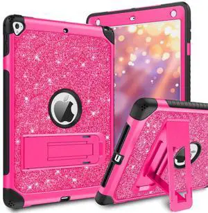 BENTOBEN for Case for iPad Air 2/iPad 9.7 2017/2018/Pro 9.7, iPad 5th/6th Generation Case, Glitter 3Layer Full Body Protective Kickstand Durable Girls Women Kids Tablet Cover, Hot Pink