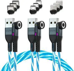 Statik GloBright 360 Magnetic Charging Cable, Light Up Charging Cable, Magnetic USB C Charging Cable, LED Charging Cable, Magnetic Charger Cable, Glowing Light Up Phone Charger Cord 6FT 3-Pack