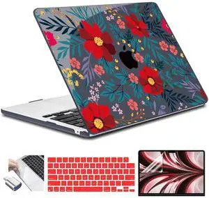 Conbovo Compatible with MacBook Air 13.6 inch Case 2025 2024 2023 2022 M4 A3240 M3 A3113 M2 A2681, Plastic Hard Shell Case & Keyboard Cover & Screen Protector Type-C Adapter, Wild Flower