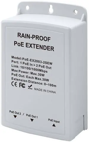 CENTROPOWER 2-Port Gigabit Outdoor PoE Switch/Extender 10/100/1000Mbps, 30W 48V  IEEE 802.3af/at, PoE Repeater for Long-Range Ethernet Network Expansion
