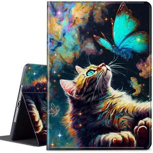 CGFGHHUY Case for All-New Kindle Fire HD 10 & 10 Plus Tablet 11th Generation 2021 Release 10.1 inch Lightweight Protective PU Leather Smart Stand Cover with Auto Wake Sleep - Galaxy Cat and Butterfly