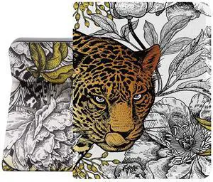 Berkin Arts for iPad 7/8/9th Generation Case/iPad Air 3rd Generation Case (10.5 Inch) Case 2019/2020/2021 Folio Case Premium Leather Cover Maximalism Leopard Peonies Floral Pattern Animal Beast