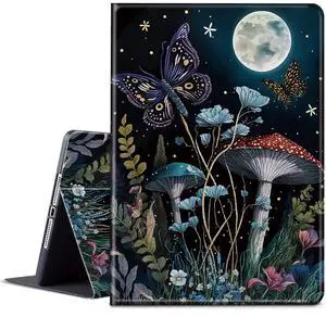 BPQOJB for Kindle Fire 7 Tablet Case 12th Generation 7 inch 2022 Release with Adjustable Stand & Auto Wake/Sleep Feature Smart Protect Cover Case - Mushroom Butterfly Moon