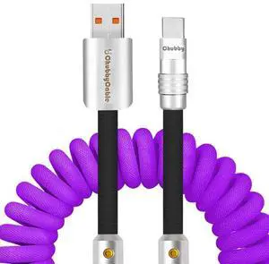 chubbycable Curly Chubby - 240W Coiled USB C Cable Spring Retractable Fast Charging Cable for Car Compatible with CarPlay, Android Auto, Purple and Black, USB-A to Type-C, 2.29FT-3.6FT
