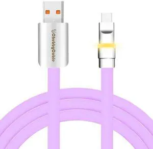 chubbycable Neon Chubby - Fast Charge Cable with Smart Light RGB Color Gradual Light Up LED USB Charging Cable, Light Purple, USB-A to Type-C, 0.82 FT