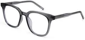 Dollger Blue Light Blocking Glasses For Woman Men Thick Frame Square Non-Prescription Myopia, For Computer,Gaming,Phone Use Transparent Grey