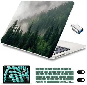 CISSOOK Compatible with MacBook Air 15 inch Case 2023 2024 2025 Release M2 M3 M4, Plastic Hard Shell Case Keyboard Cover Screen Protector USB Adapter for MacBook Air 15 A2941 A3114 A3241, Forest