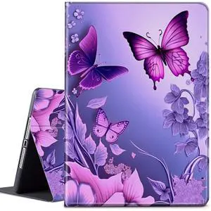 CGFGHHUY for All-New Kindle Fire 7 Tablet Case 12th Generation 2022 Release 7 inch Lightweight Protective PU Leather Smart Stand Cover with Auto Wake Sleep - Pink Flowers Purple Butterflies