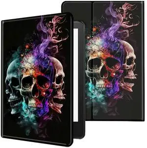 CGFGHHUY Case for All-New Kindle 11th/12th Generation 6 inch 2022/2024 Release Lightweight Protective PU Leather Smart Stand Cover with Auto Wake Sleep Tablet Case - Fire ice Skull