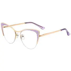 Dollger Blue Light Blocking Glasses for woman Metal Women Half Cat eye glassees frame Clear Lens Computer Eyewear