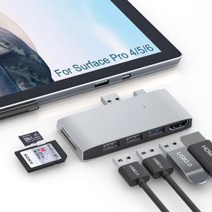 Surface Pro 6/5/4 Docking Station USB Hub USB 3.0 4K HDMI Hub Adapter, SD & TF/Micro SD Memory Card Reader, 4K@30Hz HDMI Port Converter Accessories for Microsoft Surface Pro 6/5/4