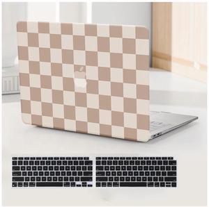 BYCeKe Compatible with MacBook Air 13 inch Case 2022 2021-2018 M1 A2337 A2179 A1932,Case for MacBook Air M1,Checkered Textured Cream Plastic Hard Shell& Keyboard Cover for Mac Air 13, Checkerd Neutral