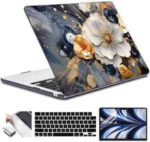 Conbovo Compatible with MacBook Air 13.6 inch 2025 2024 2023 2022 Case M4 A3240 M3 A3113 M2 A2681, Plastic Hard Shell Case & Keyboard Skin & Screen Protector Type-C Adapter, Art Flower