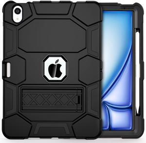 CCMAO Case for iPad Air 11 Inch M3/M2 2025/2024, iPad Air 5th Generation Case 2022/iPad Air 4th Gen Cover 2020 with Pencil Holder and Kickstand, Heavy Duty Shockproof Protective Cover, Black