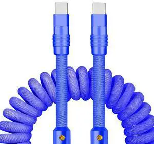 chubbycable Curly Chubby - 240W Coiled USB C Cable Spring Retractable Fast Charging Cable for Car Compatible with CarPlay, Android Auto, Dark Blue, Type-C to Type-C, 2.29FT-3.6FT