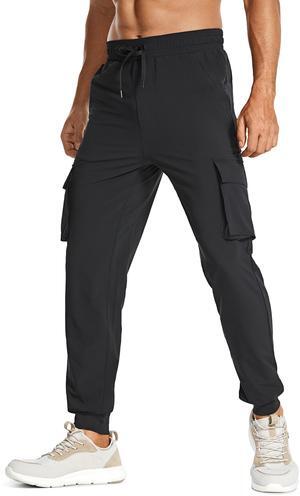 CRZ YOGA Men's Lightweight Cargo Joggers - 30" Quick Dry Hiking Athletic Pants Outdoor Street Causal Pants with Zip Pockets Ink Gray Large