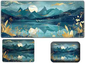 Gaming Mouse Pad Desk Mat,Small Mouse Pad & Wrist Rest Support Set, Ergonomic Memory Foam Wrist Rest Support & for Laptop Non-Slip Desk Mat (23.6x11.8in)-Abstract Mountain