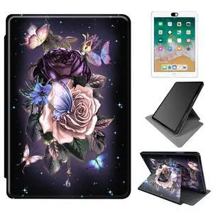 Case for All-New Kindle Fire HD 10 & 10 Plus Tablet 10.1(11th Generation 2021 Release) with 2 * Camera Privacy Covers, Dikoer 360 Degree Rotating Adjustable Stand Smart Cover, Purple Flower