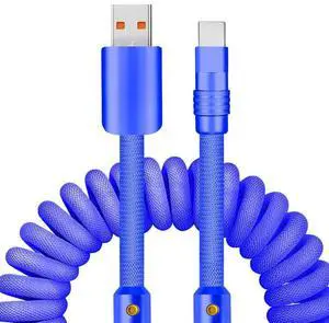 chubbycable Curly Chubby - 240W Coiled USB C Cable Spring Retractable Fast Charging Cable for Car Compatible with CarPlay, Android Auto, Dark Blue, USB-A to Type-C, 2.29FT-3.6FT