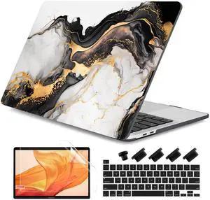 DONGKE Compatible with MacBook Pro 13 inch Case 2024 2023-2020 Release A2338 M2/M1 A2251 A2289 with Retina Display & Touch ID, Plastic Hard Shell & Keyboard Cover & Screen Film - Abstract Marble