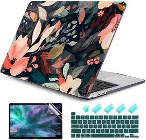 DONGKE Compatible with MacBook Pro 13 inch Case 2024 2023-2020 Release A2338 M2/M1 A2251 A2289 with Retina Display & Touch ID, Plastic Hard Shell & Keyboard Cover & Screen Film - Painted Florals