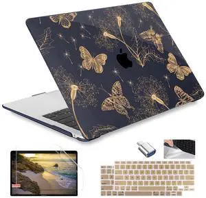 Conbovo Compatible with MacBook Air 13 inch M1 Case A2337, 2018-2021 A1932 A2179 Plastic Hard Shell Case & Keyboard Cover & Screen Protector & USB C to USB 3.0 Adapter, Golden Butterfly