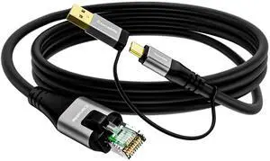 USB to Ethernet Cable 10 FT, USB-C & USB-A Port Two in One, USB C to RJ45 Network Adapter, Gigabit High Speed, Directly Connected, Thunderbolt 4/3 Compatible with PCs, Laptops, Tablets, Smartphones